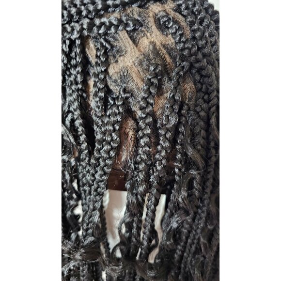32" Knotless Braid Human Synthetic Blend Wig Boho Curly Ends Baby Hair HD Lace - Picture 5 of 9